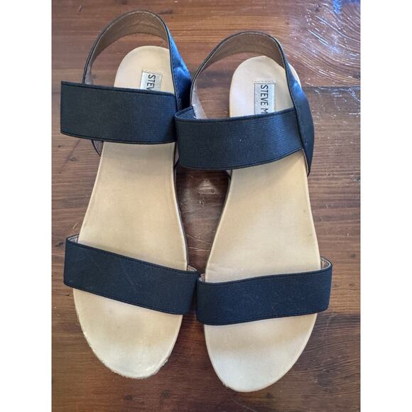 Steve Madden Black Leather Wooden Flatform Sandals, Size 9 - Picture 1 of 8
